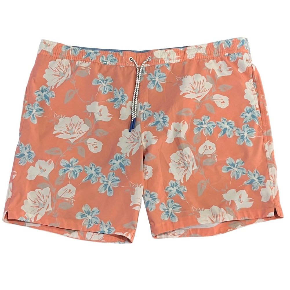 NWOT Bonobos Swim Trunks Mens L Peach 7" Hawaiian Floral Lined Drawstring
